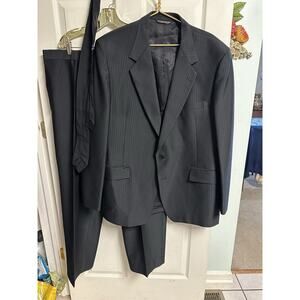 Warren Sewell Men's Wool Poly Suit Black Stripe 70s 46L 40x30 2 Pc Mob Formal